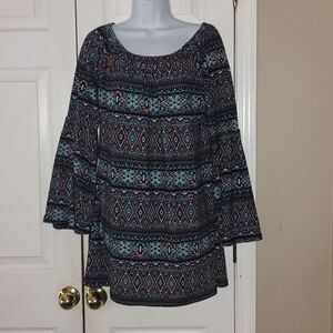 WinWin long sleeve aztec boho print bell sleeve tunic   Sz L XL